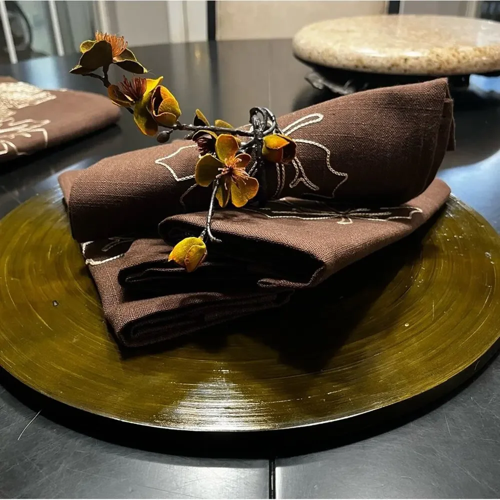 NEW Z Gallerie Twigs Flowers Fall Dining Table Napkin Rings Holders Set 4 NWOT